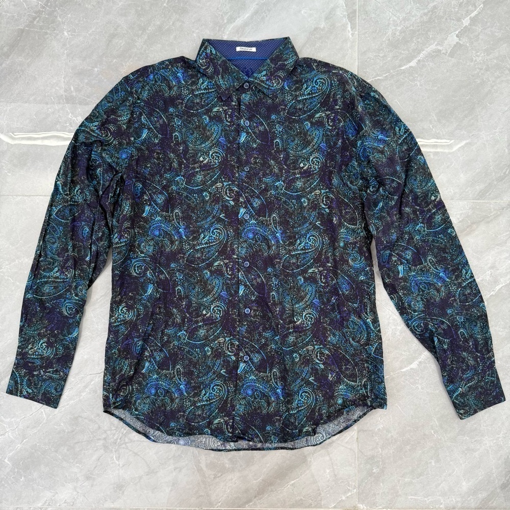 Men’s Bugatchi Patterned Long Sleeve Button Down Dress Shirt Shaped Fit